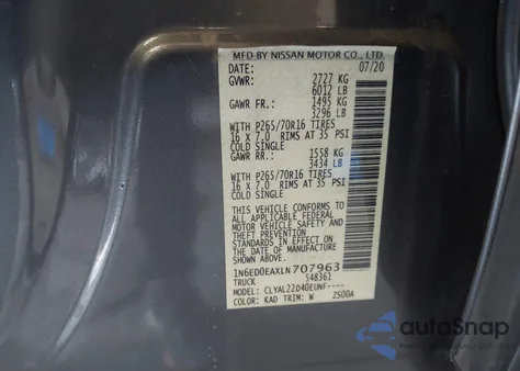 2020 Nissan Frontier Sv 4X2 from USA, damaged, VIN 1N6ED0EAXLN707963